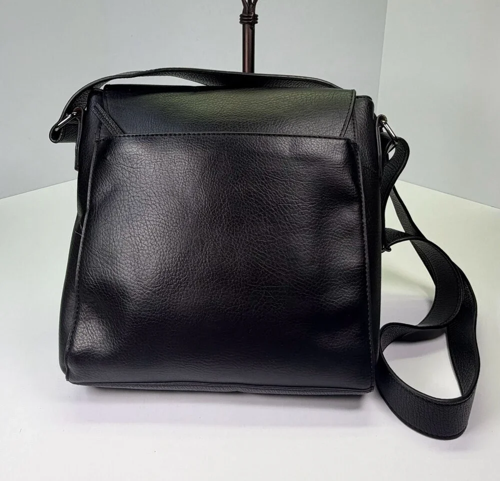 ALDO Men’s Black Pebble Grain Leather Messenger Crossbody Bag with Flap